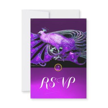 ELEGANT PEACOCK IN PURPLE,BLACK WEDDING RSVP