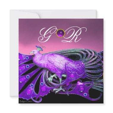 ELEGANT PEACOCK IN PURPLE, PINK WEDDING MONOGRAM Invitations