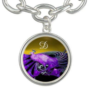 ELEGANT PEACOCK IN PURPLE,YELLOW MONOGRAM GEM BRACELET