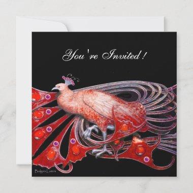 ELEGANT PEACOCK IN RED AND BLACK Invitations