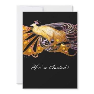 ELEGANT PEACOCK IN YELLOW AND BLACK Invitations