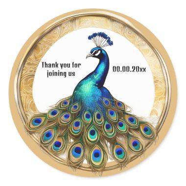 Elegant peacock round watercolor art nouveau classic round sticker