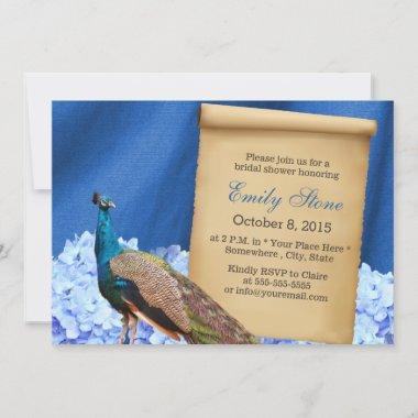 Elegant Peacock Royal Blue Bridal Shower Invitations
