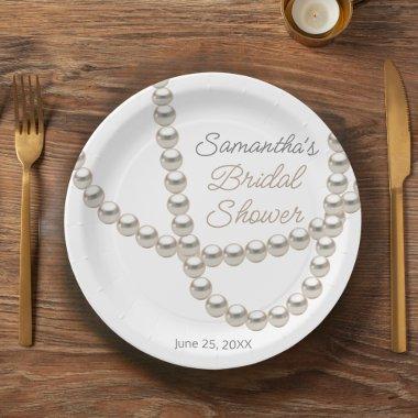 Elegant Pearl Necklace Bridal Shower Paper Plates