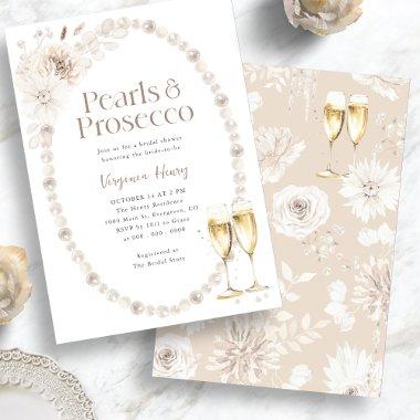 Elegant Pearls and Prosecco Bridal Shower Invitations