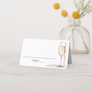 Elegant Pearls and Prosecco Folded Place Invitations
