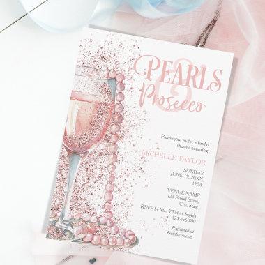 Elegant Pearls & Prosecco Boho Blush Pink Summer Invitations
