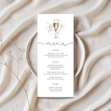Elegant Pearls & Prosecco Bridal Shower Menu Invitations