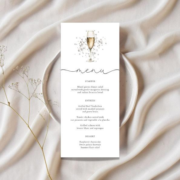 Elegant Pearls & Prosecco Bridal Shower Menu Invitations