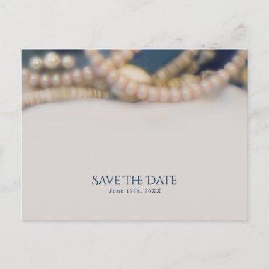 Elegant Pearls & Sea Shells Beach Save the Date Announcement PostInvitations