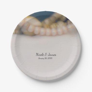 Elegant Pearls & Sea Shells Beach Wedding Paper Plates