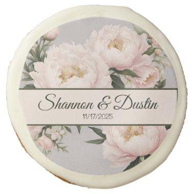 Elegant Peony Wedding Floral Monogram Bridal Sugar Cookie
