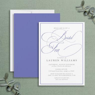 Elegant Periwinkle Calligraphy Formal Bridal Tea Invitations