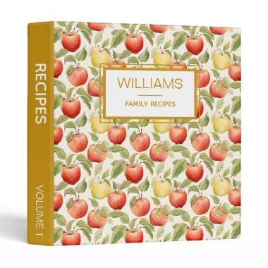 Elegant Personalized Apples Pattern Recipe Book 3 Ring Binder