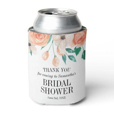 Elegant Personalized Floral Peach Bridal Shower Can Cooler