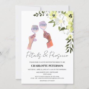 Elegant Petals and Prosecco Bridal Shower Invitations