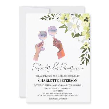 Elegant Petals and Prosecco Bridal Shower Invitations