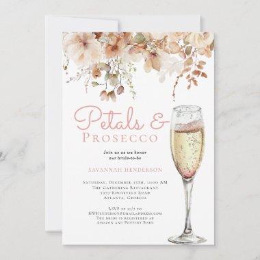 Elegant Petals and Prosecco Floral Bridal Shower Invitations