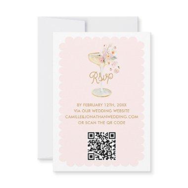 Elegant Petals and Prosecco QR Code RSVP Card