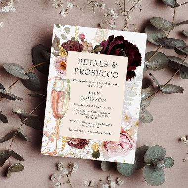 Elegant Petals & Prosecco Bridal Shower Invitations