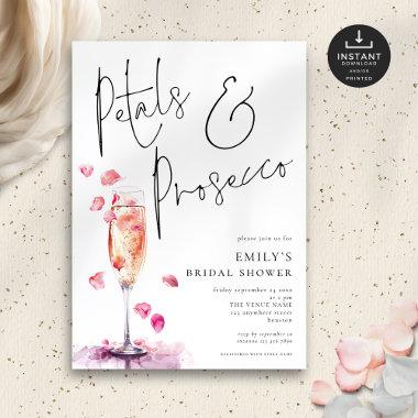 Elegant Petals Prosecco Glass Bridal Shower Invitations