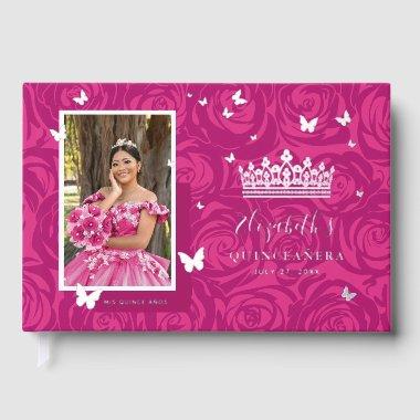 Elegant Photo Fuchsia Quinceanera Foil Guest Book