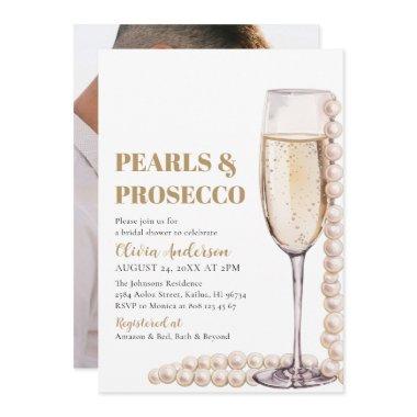 Elegant Photo Pearls and Prosecco Bridal Shower Invitations