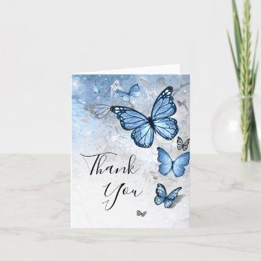 Elegant Photo Silver Baby Blue Butterfly Folded Thank You Invitations