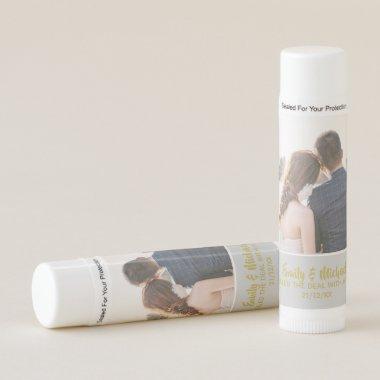 Elegant PHOTO Wedding Favors Gold Personalized Lip Balm