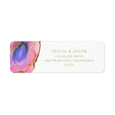 Elegant Pink and Blue Geode with Gold Label