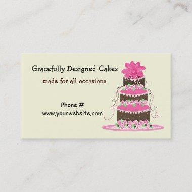 Elegant Pink and Chocolate Cake Business Invitations
