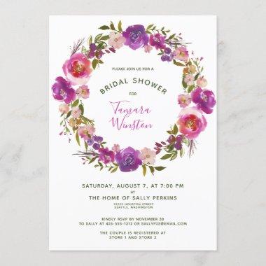 Elegant Pink Berry Purple Floral Bridal Shower Invitations
