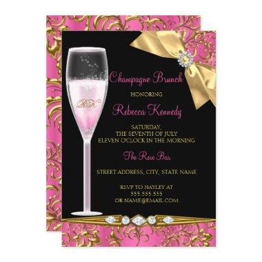 Elegant Pink Black Gold Damask Champagne Brunch