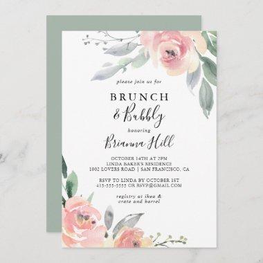 Elegant Pink Blush Brunch and Bubbly Bridal Shower Invitations