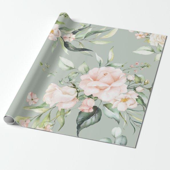Elegant Pink Blush Eucalyptus Green Wrapping Paper