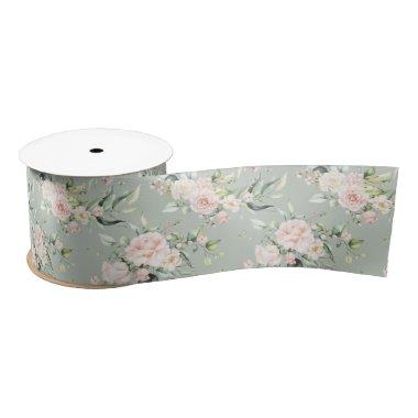 Elegant pink Blush Eucalyptus Sage Green Wedding Satin Ribbon