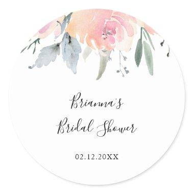 Elegant Pink Blush Floral Bridal Shower Favor Classic Round Sticker