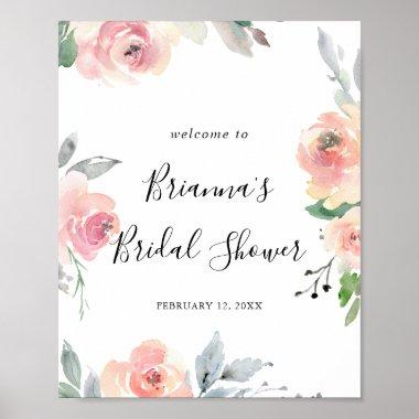 Elegant Pink Blush Floral Bridal Shower Welcome Poster