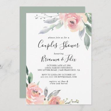 Elegant Pink Blush Floral Couples Shower Invitations