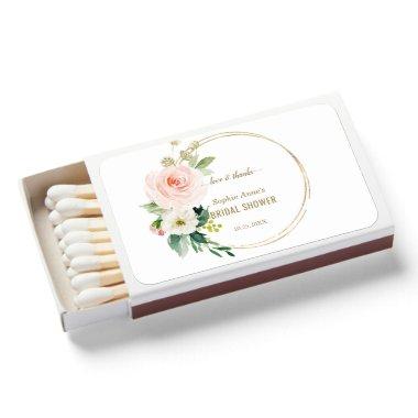 Elegant Pink Blush Floral Gold Bridal Shower Matchboxes