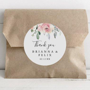 Elegant Pink Blush Floral Thank You Wedding Favor Classic Round Sticker