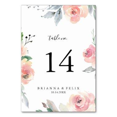 Elegant Pink Blush Floral Wedding Table Number