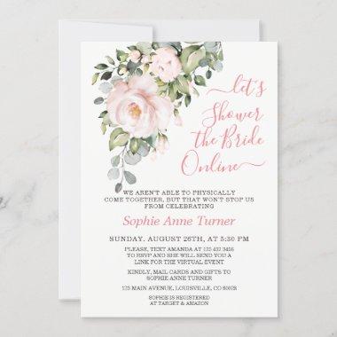 Elegant Pink Blush Flowers Virtual Bridal Shower Invitations