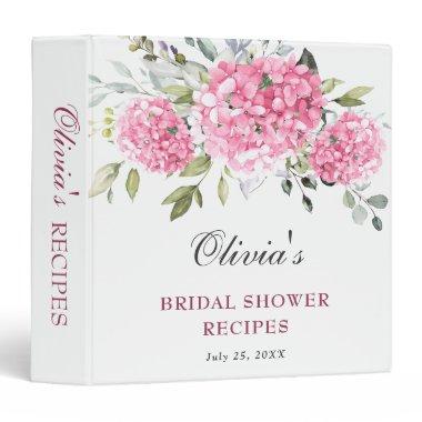 Elegant Pink Blush Hydrangea Bridal Shower Recipe 3 Ring Binder
