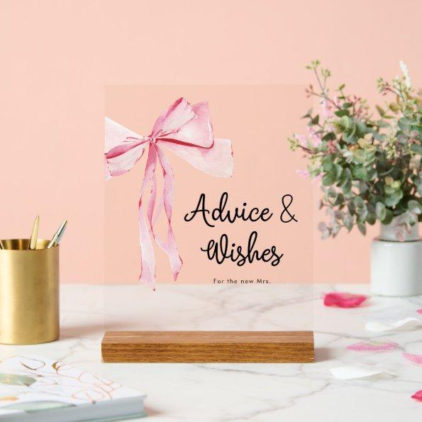 Elegant Pink Bow Advice & Wishes  Acrylic Sign