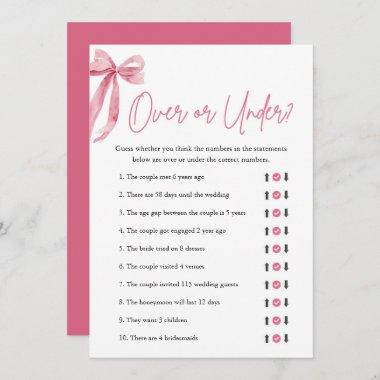 Elegant Pink Bow Over or Under Bridal Shower Game Invitations