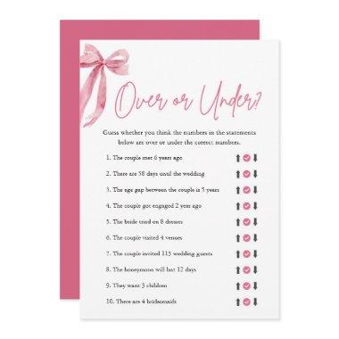 Elegant Pink Bow Over or Under Bridal Shower Game Invitations