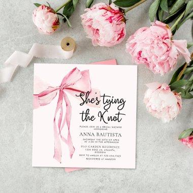 Elegant Pink Bow She Tying The Knot Bridal Shower Invitations
