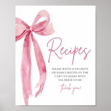 Elegant Pink Bow She's Tying the Knot Recipes Sign