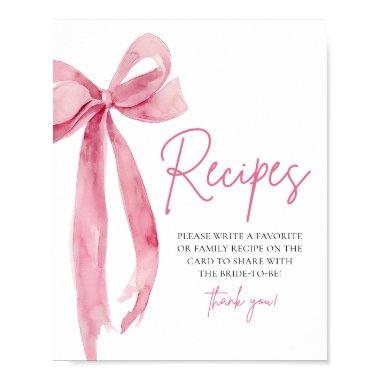 Elegant Pink Bow She's Tying the Knot Recipes Sign